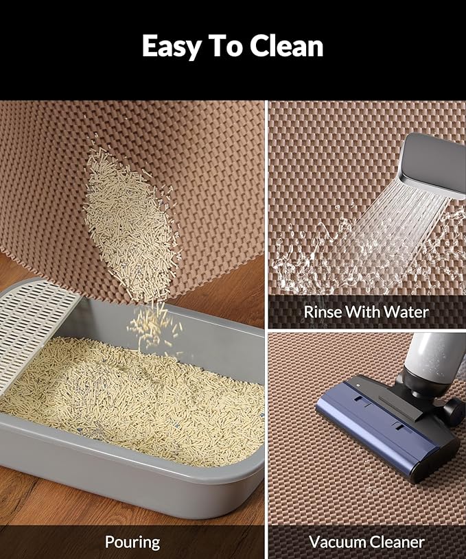 Cooyes Cat Litter Mat - Cut to Fit Any Place, 47"x35" Extra Large Litter Trapping Mat for Litter Box, Easy to Clean, Waterproof & Non-Slip Kitty Pad, Scatter Control to Protect The Floor (Khaki)
