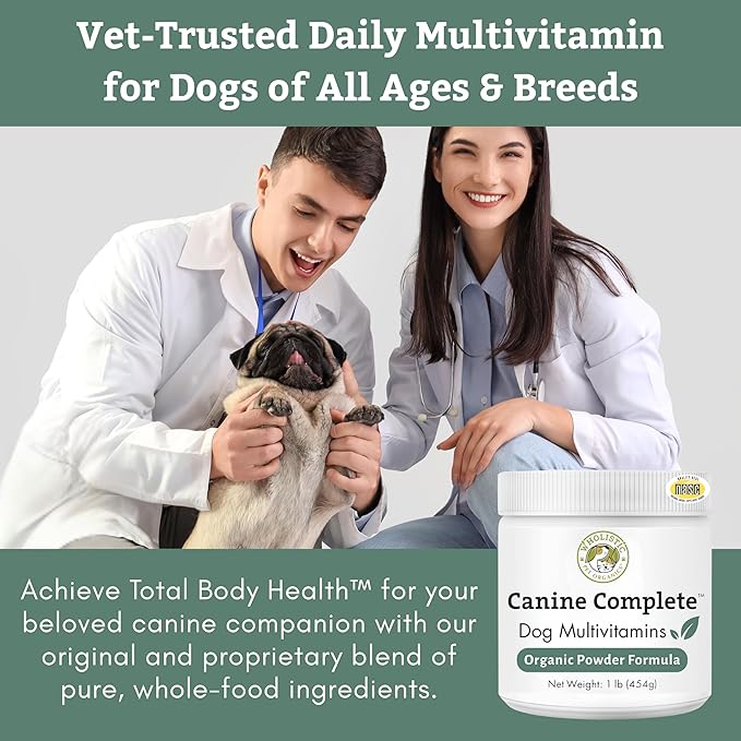 Wholistic Pet Organics Canine Complete - Dog Multivitamin Powder - 1 Lb - Daily Dog Vitamins and Supplements for Homemade Food - Immune System, Skin, Coat & Overall Health - All Breeds - 45 Scoops