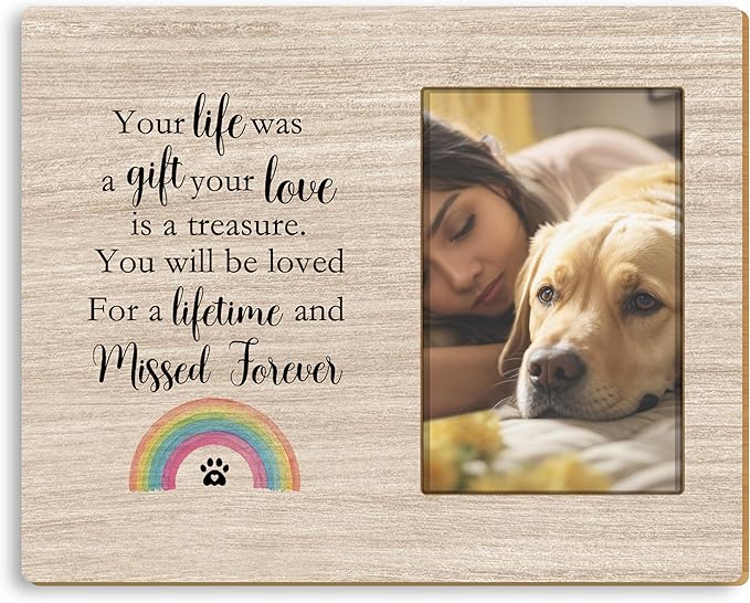Pet Memorial 4x6 Picture Frame, Loss of Pet Sympathy Gift Dog Cat, Your Life Was a Gift Your Love Is a Treasure Picture Photo Frames for Desk Tabletop Wall Decoration