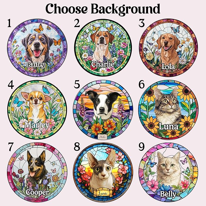 Personalized Pet Portrait Stained Glass Window Hanging, Loss of Dog Sympathy Gift Suncatcher, Cat Keepsake Bereavement Gift from Photo, Dog Memorial Suncatcher for Pet Lover, Cat Mom, Woman