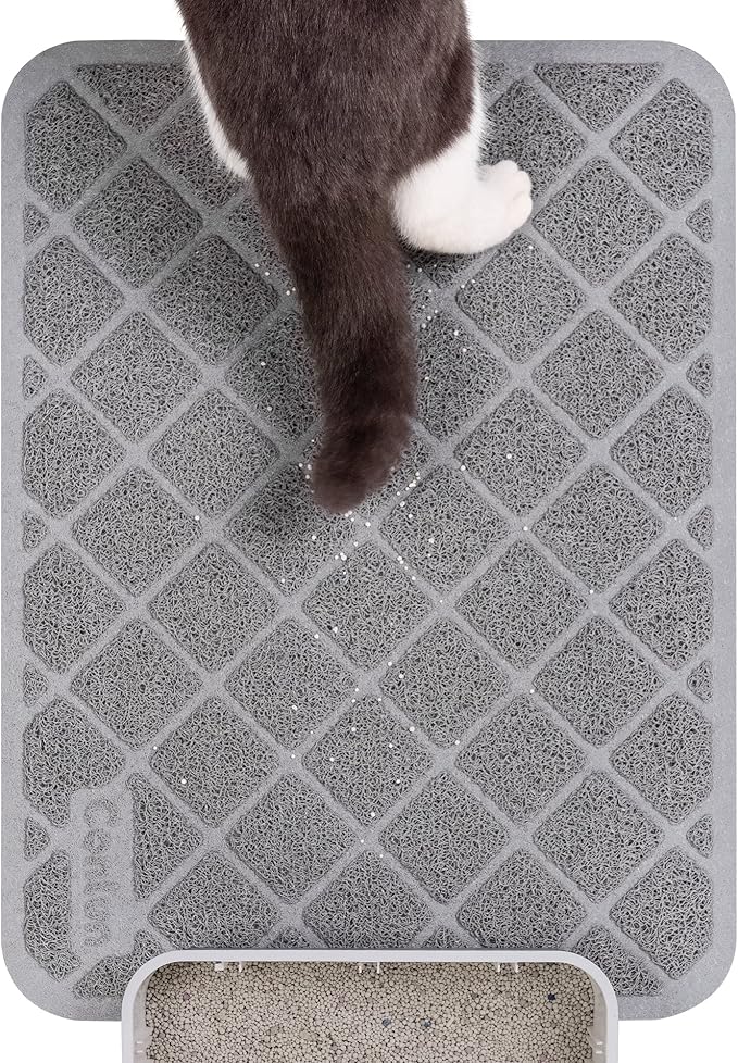 Conlun PVC Cat Litter Mat 24x15 Inch Grey, Non-slip, Less Waste Cat Litter Box Mat, Soft on Kitty’s Paws, Urine Waterproof
