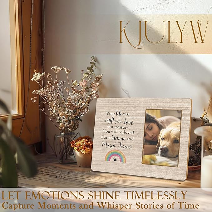 Pet Memorial 4x6 Picture Frame, Loss of Pet Sympathy Gift Dog Cat, Your Life Was a Gift Your Love Is a Treasure Picture Photo Frames for Desk Tabletop Wall Decoration