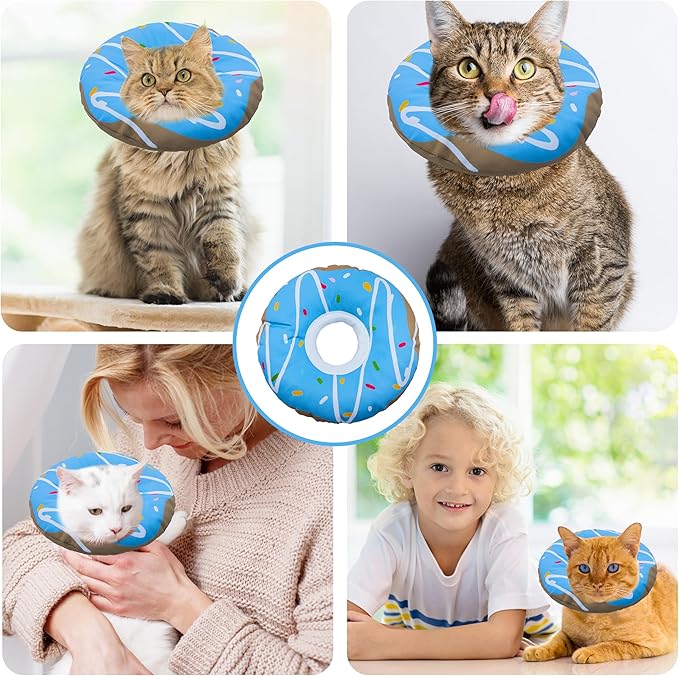 Seyezo Cat Cone Collar Soft, Adjustable Cat Recovery Collars Kitten Cones to Stop Licking, Cute Donut E Collar After Surgery, Cats Neck Pillow Elizabethan Cones of Shame (Waterproof Blue, Small)