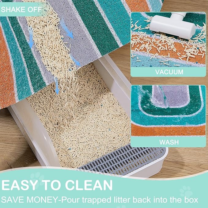 Unicorn Catcher Cat Litter Mat Quality Litter Box Mat Large Non-Slip Cat Litter Mat Litter Trapping Mat Soft Kitty Litter Mat Compatible Two Litter Boxes Cat Products Easy to Clean,Green,M