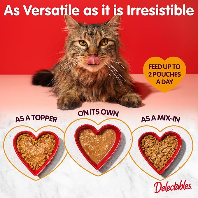Delectables Lickable Treat Stew Senior 15+ Wet Cat Treat with Real Chicken & Tuna, Food Topper, Hydrating, Grain-Free, No Fillers, No By-Products, No Added Preservatives, 1.4oz Pouch, 12ct