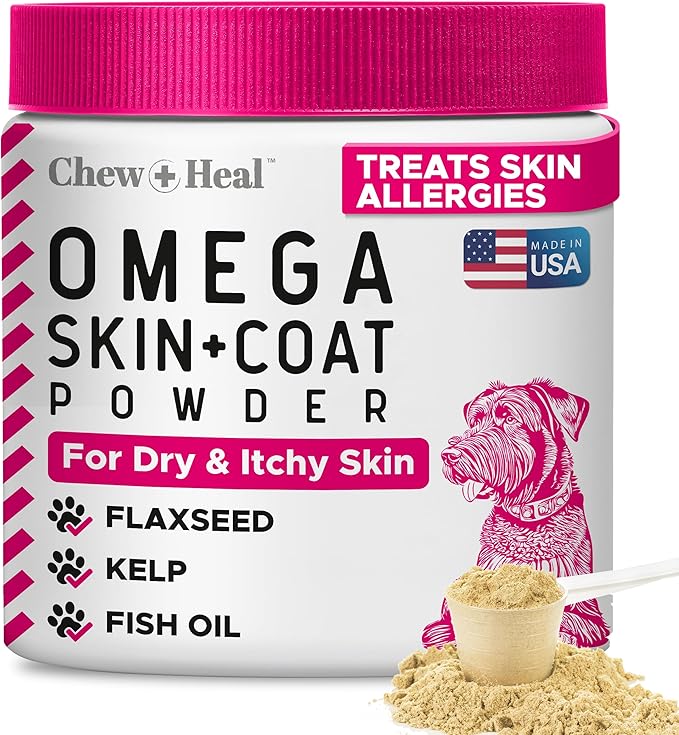Omega 3 Powder for Dogs - 5.4 oz of Dog Powder Supplement for Skin and Coat - Made with Omega 3, 6, and 9 Fatty Acids, Biotin, and Vitamin C - Made in the USA