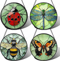Stained Glass Window Hanging 4 Pcs Set Butterfly Dragonfly Bee Ladybug 6.3" - Suncatcher Door Garden Sun Catcher Decor Birthday Mother's Day for Mom Woman Nana Men