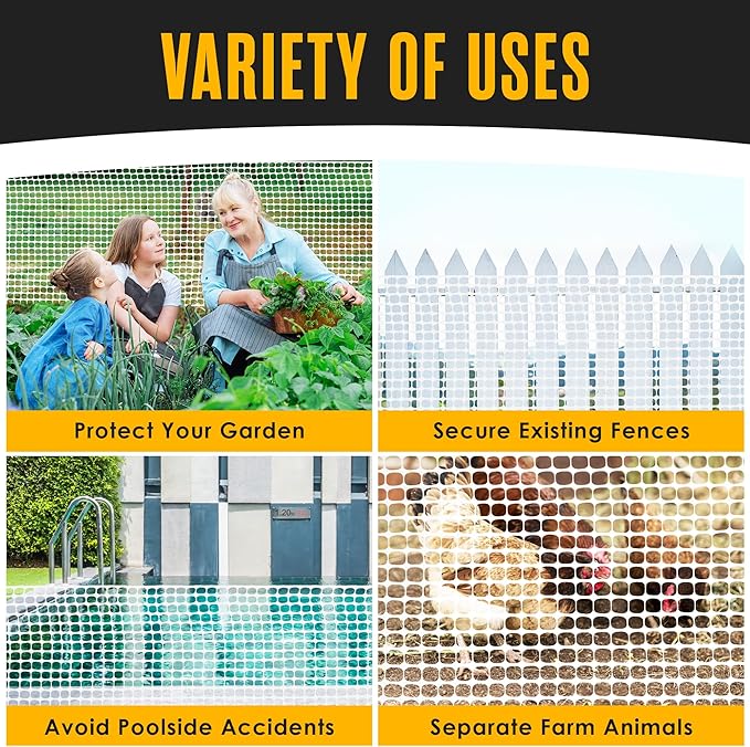 Houseables Plastic Fence, Plastic Mesh Fence, Mesh Fencing, Deer Netting, Cat Netting, Temporary, Wire Fencing, Balcony, Pets, Garden, Chicken, Poultry, Dogs, Construction, Yard, White, 4 x 50 FT Roll