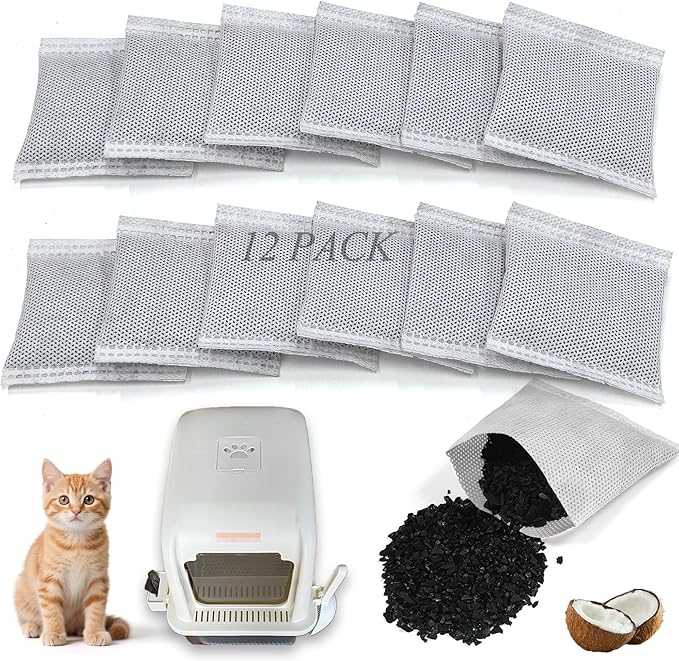 NewKe 12 Pack Odor Remover Refills for Hooded Cat Litter Box, Activated Charcoal Filters Replacement, Odor Eliminator for Automatic Litter Box, Activated Carbon Filters for Pet Odor, Keep Home Fresh