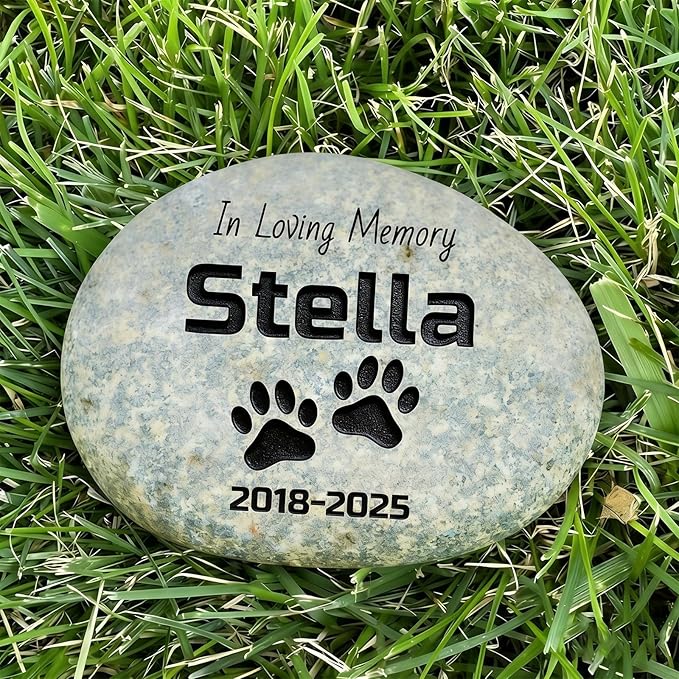 Personalized Pet Memorial Stone - Custom Engraved Natural River Rock with Name & Icon, Handcrafted Pet Loss Gift, Garden or Indoor Angel Pet Remembrance Stone (Style 2)