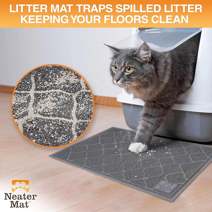Neater Pets Neater Mat Cat Litter Mat, Thick & Durable Cat Mat for Litter Box, Trapper Pad Catches Mess to Protect Indoor Floors, Soft on Kitty Paws, Anti-Skid Grip Backing, Easy to Clean, Charcoal