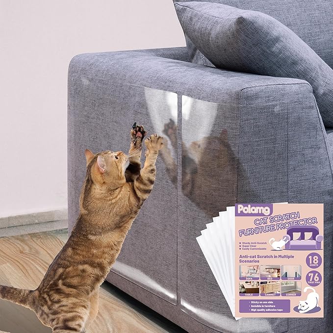 Anti-Cat Scratch Furniture Protector-18-Pack –Single-Sided, Heavy-Duty Self-Adhesive Tape, No-Residue for Couch, Doors & Walls - with 76 Twist Pins