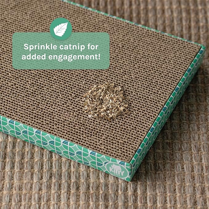 Kitty City Cat Scratcher– 2-Pack Durable Corrugated Cardboard Scratch Pads with Catnip – Double-Sided for Longer Use, Cat Claw Maintenance & Furniture Protection - Size: 10" x 18"