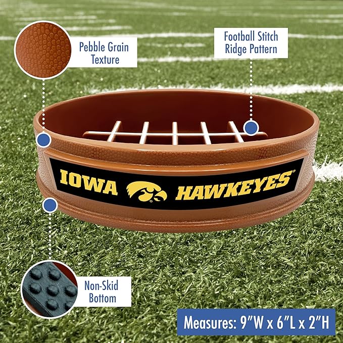 NCAA Super-Bowl - Iowa Hawkeyes Slow Feeder Dog Bowl. Football Design Slow Feeding Cat Bowl for Healthy Digestion. Non-Slip Pet Bowl for Large & Small Dogs & Cats