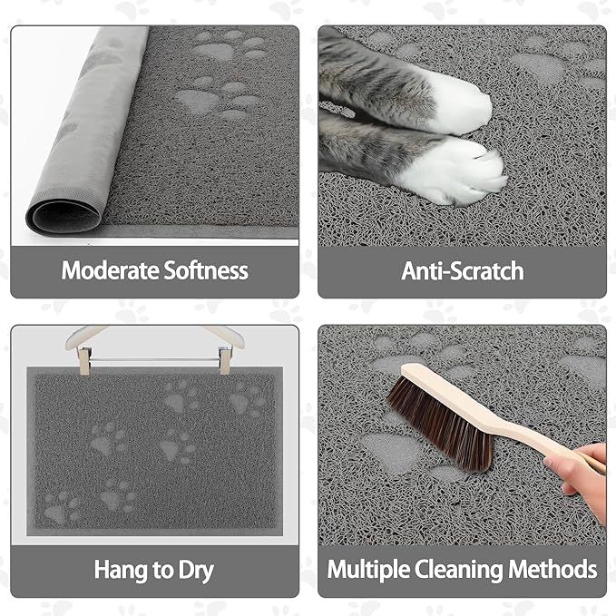 Darkyazi Cat Litter Box Mat for Floor Litter Trapping Mat Non-Slip Backing, Scatter Control, Easy Clean, Water Resistant, Soft on Paws (15.75" x 11.75",Grey)