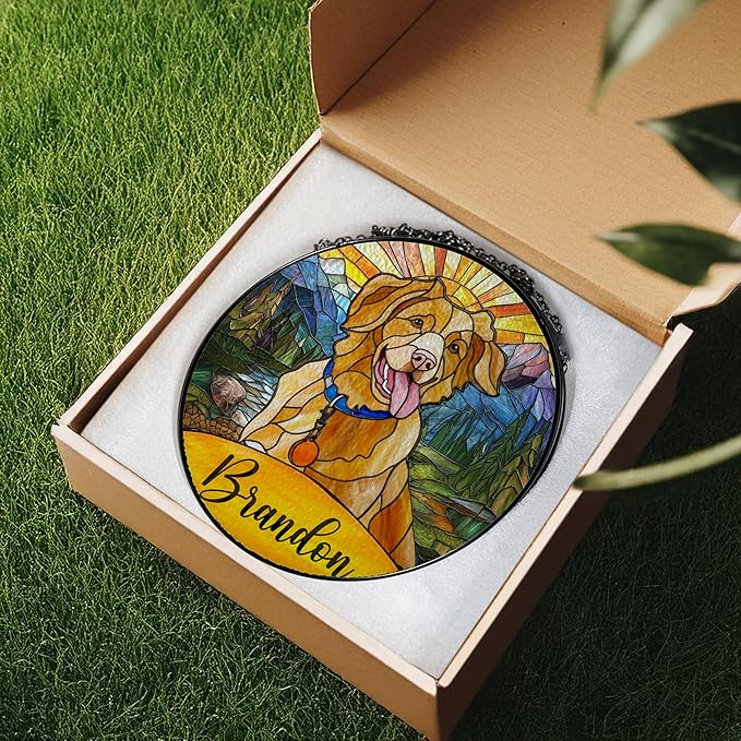 Custom Cat Portrait Art Suncatcher Stained Glass Window Hanging Remembrance Gift Indoor Decor Dog Bereavement Keepsake Loss of Pet Sympathy with Name Date Portrait