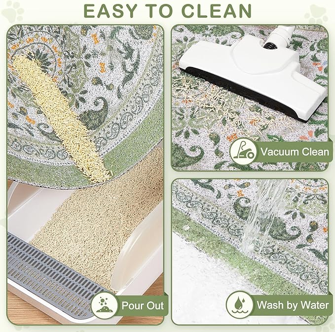 Unicorn Catcher Cat Litter Mat 33" x 22" Non-Slip Litter Box Mat Washable Litter Catcher Mat for Litter Box Indoor Food Mat Supplies Essentials, Green Mandala