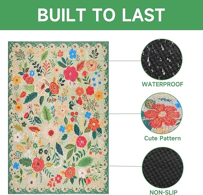 Cat Litter Mat, 24" x 16" Litter Box mat, Upgrade Non-Slip Kitty Litter mat, Traps 100% Litter, Soft on Kitty Paws, Easy Clean for Scatter Control, Bohe cat Food mat, Urine Waterproof