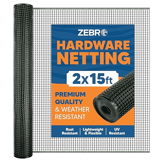 ZEBRO Plastic Hardware Mesh Screen & Fence Roll (2' x 15' - Green) - Plastic Indoor or Outdoor Balcony, Patio & Porch Netting - Safety Barrier Plastic Fence to Protect Pets & Kids Around The Home