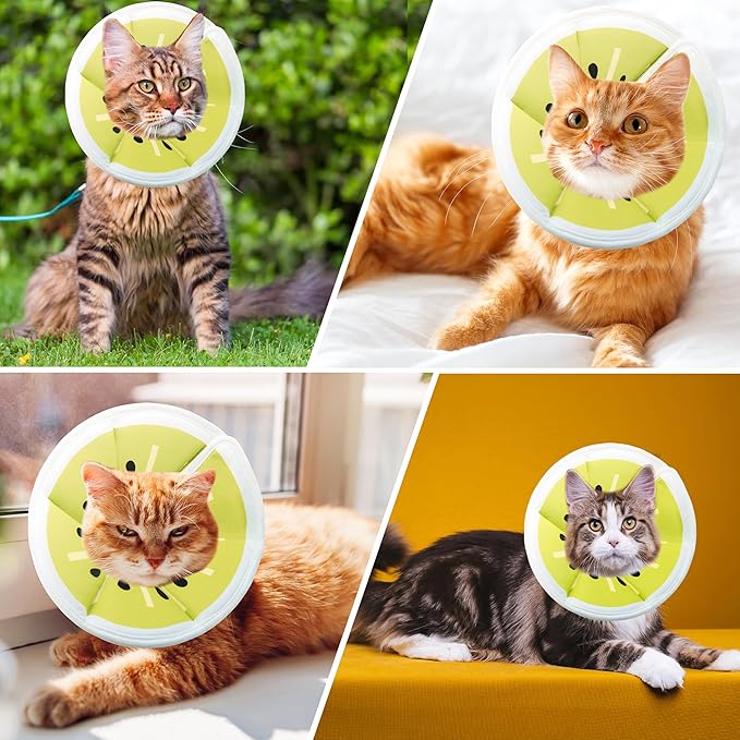 Soft Adjustable Cat Cone Collar, Comfortable Cat Recovery Collar Suitable for Various Types of Cats,Elizabethan Neck Protective Collar for Cats After Surgery (Gold Kiwi, Small)
