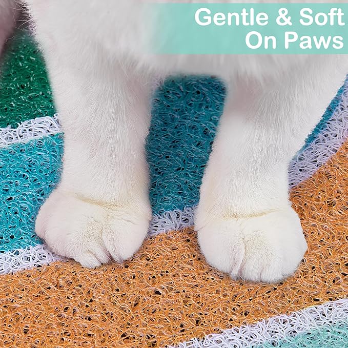 Unicorn Catcher Cat Litter Mat Quality Litter Box Mat Large Non-Slip Cat Litter Mat Litter Trapping Mat Soft Kitty Litter Mat Compatible Two Litter Boxes Cat Products Easy to Clean,Green,L