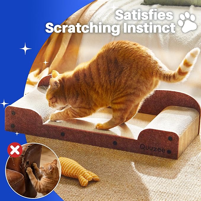 26-Inch Large Cat Scratcher Lounger Bed, Durable Cat Scratching Pad, Cat Scratch Board for Indoor Cats, Corrugated Cardboard Cat Scratcher Bed to Lounge and Scratch, Furniture Protector, Brown