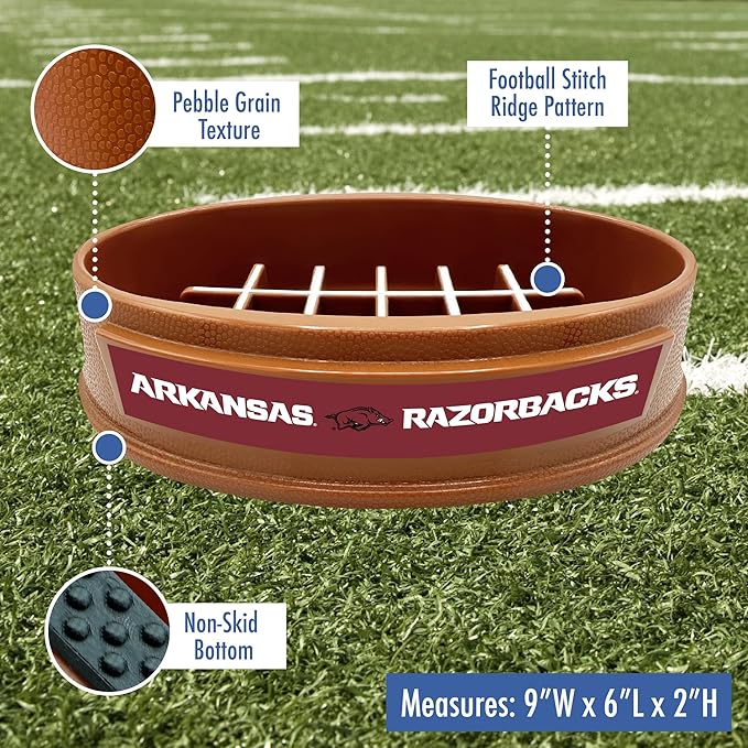 NCAA Super-Bowl - Arkansas Razorbacks Slow Feeder Dog Bowl. Football Design Slow Feeding Cat Bowl for Healthy Digestion. Non-Slip Pet Bowl for Large & Small Dogs & Cats