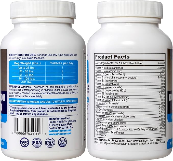 3in1 Blood Aid, Immunity & Energy for Dogs, Iron Supplement for Dogs, Helps Maintain Blood Health, Normal Red Cells Levels & Normal Clotting Function, 120 Tablets