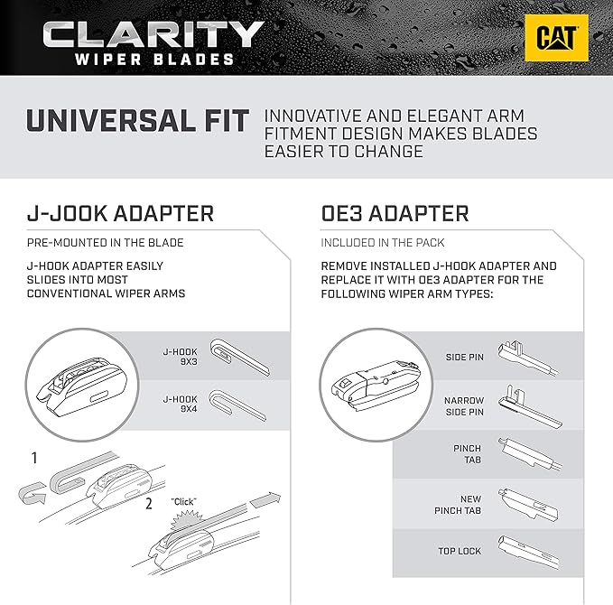 CAT Clarity Wiper Blades (2-Pack), Premium Performance Direct OEM Replacement, Universal Fit Front Windshield Wiper Blades, Durable Streak-Free Spotless Silent Easy Installation - 24" + 17"