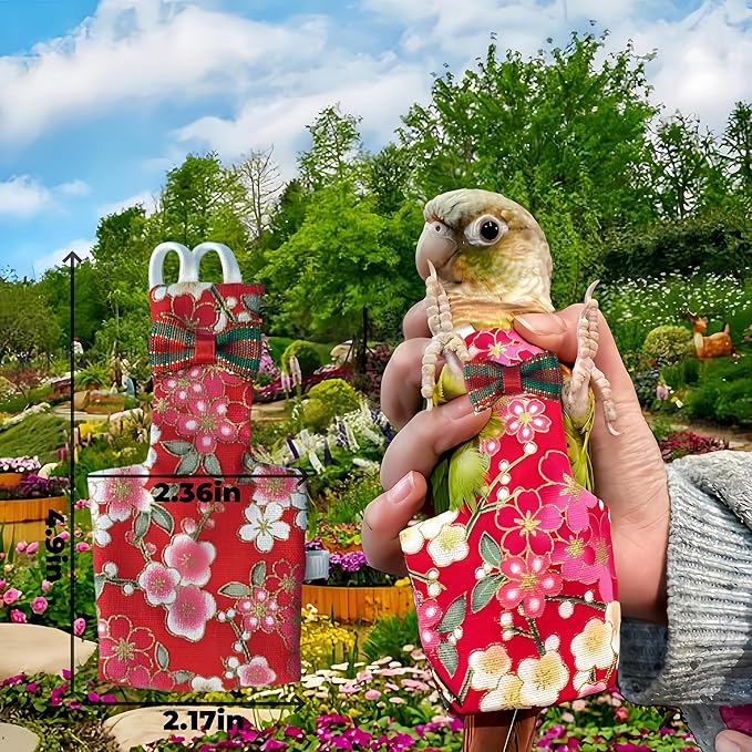 2Pcs Bird Diapers Bird Harness Flight Suits with 80in Flying Leash Reusable Parrot Nappy with Waterproof Inner Layer Urine Wet Suite for Cockatiel Budgie Conure Parakeet Lovebird-Red&Purple