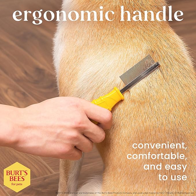 Burt's Bees for Pets Dual Sided Flea Comb with Handle Made from Recycled Plastics Collected from Coastal Communities, 2-in-1 Grooming Tool for Dogs, Dog Comb Removes Fleas & Flea Eggs