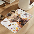 Highland Cow Butterfly Dog Food Mat–Christmas Stocking Absorbent Quick Dry Feeding Placemat for Food and Water Bowls, Non Slip Rubber Backing, Waterproof Pet Supplies for Mess-Free Eating 16"x24"