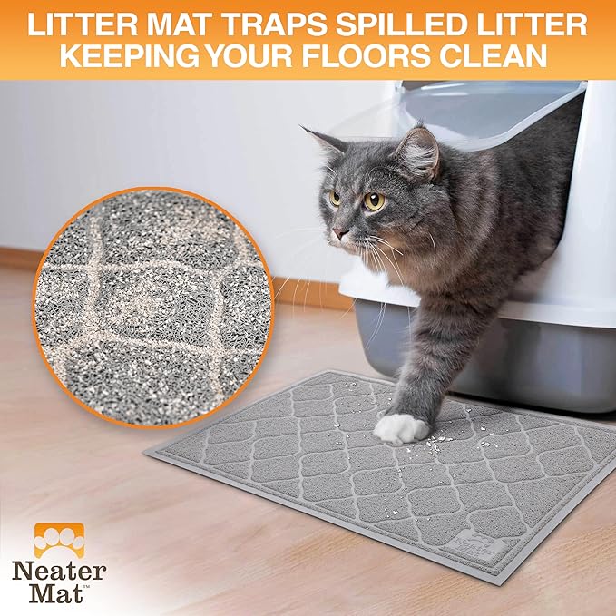 Neater Pets Neater Mat Cat Litter Mat, Thick & Durable Cat Mat for Litter Box, Trapper Pad Catches Mess to Protect Indoor Floors, Soft on Kitty Paws, Anti-Skid Grip Backing, Easy to Clean, Grey