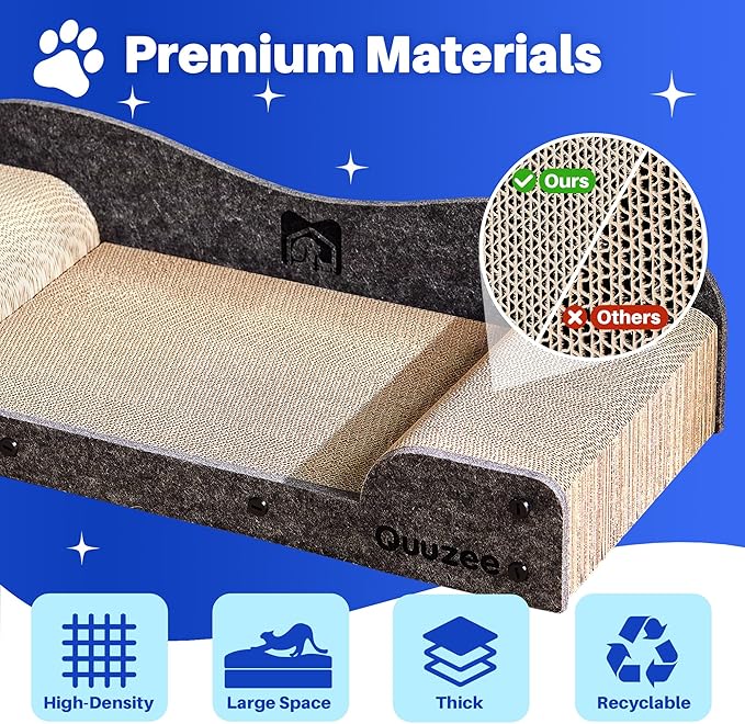 26-Inch Large Cat Scratcher Lounger Bed, Durable Cat Scratching Pad, Cat Scratch Board for Indoor Cats, Corrugated Cardboard Cat Scratcher Bed to Lounge and Scratch, Furniture Protector, Grey