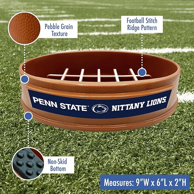 NCAA Super-Bowl - Penn State Nittany Lions Slow Feeder Dog Bowl. Football Design Slow Feeding Cat Bowl for Healthy Digestion. Non-Slip Pet Bowl for Large & Small Dogs & Cats