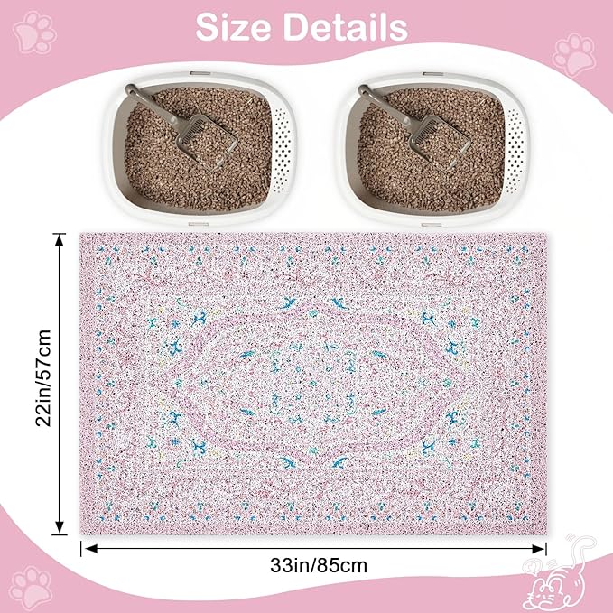 Bienbee Cat Litter Mat, 33" x 22" Waterproof Litter Box Mat Litters Rug with Non-Slip Bottom, Easy to Clean Litter Trapping Mat for Cat,Pink-Green Datura L
