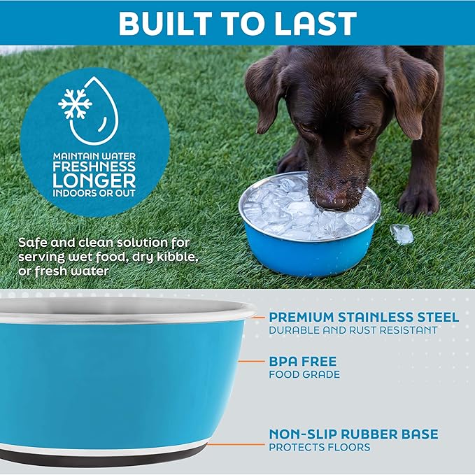 Master Pet Supply Stainless Steel Dog Bowls Set of 2 (16 Oz Each) with Non-Slip Rubber Base - Rose Quartz - Basic Dog Food Bowl Water & Food Bowls for Small Medium Large Dogs & Cats, Metal Dish