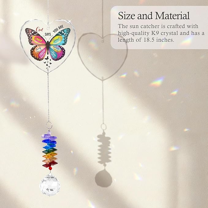 Glass Ornament Suncatcher - Appreciation Gift - Unique Presents - Christmas Mothers Day Butterfly Inspirational Gift for Friends Mom Sister Girl Female Coworker Christian