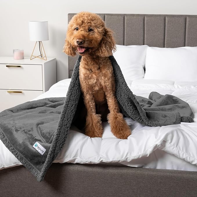 PetAmi Waterproof Dog Blanket for Small Medium Dog Puppy Cat Throw for Couch Cover Leakproof Protection, Sherpa Fleece, Reversible Soft Washable 29x40 Gray Gray