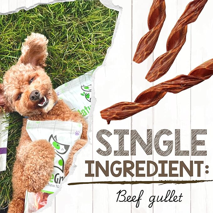 Nature Gnaws Beef Gullet Springs for Dogs 7-8" (12 Count) - Natural Beef Jerky Stick Dog Chew Treats - Rawhide Free