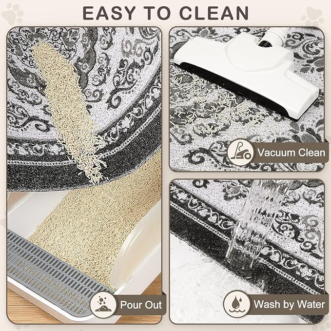 Unicorn Catcher Cat Litter Mat 33" x 22" Non-Slip Litter Box Mat Washable Litter Catcher Mat for Litter Box Indoor Food Mat Supplies Essentials, Black