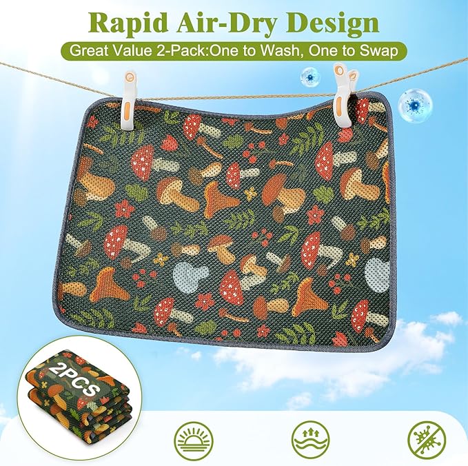 Unicorn Catcher 24X15in 2packCat Litter Mat Machine Washable Soft 3D Air Mesh Litter Box Rug Non-Slip Backing Quick Dry Scatter Control for Paws,Green Mushrooms