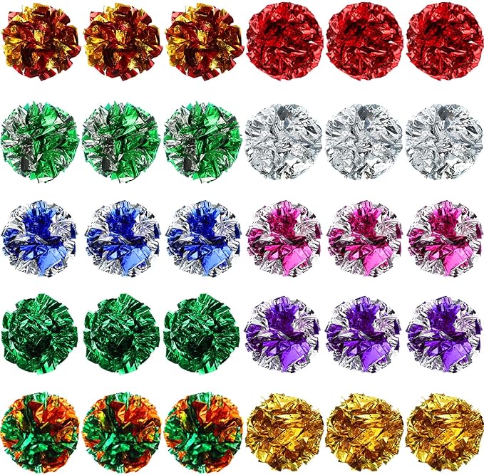 Silkfly 30 Pcs Polyester Film Crinkle Balls Cat Toys 2.36" Interactive Crinkle Ball, Colorful Balls Chew Toy for Cat Chase Ball Toys Attract Cats for Indoor Cats and Kittens to Keep Fit and Active