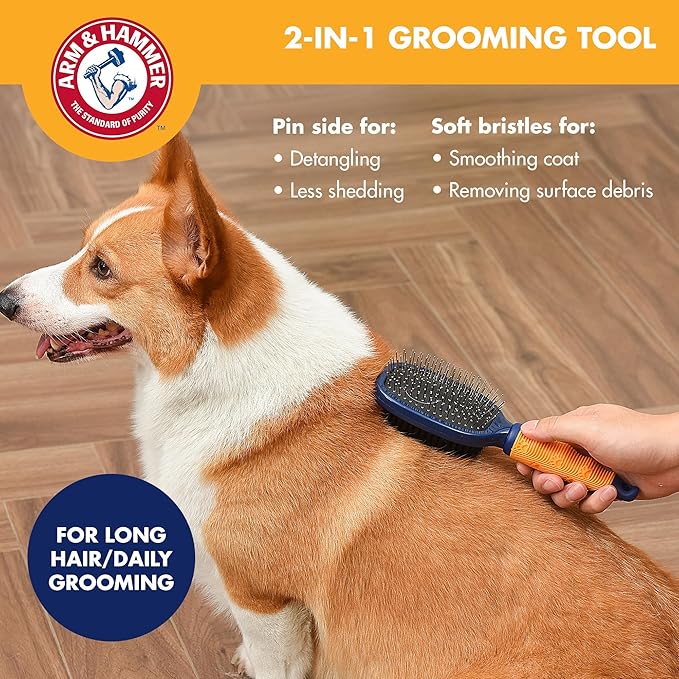 Arm & Hammer Deodorizing Pin & Bristle Dog Grooming Brush with Fragrance Transfer Technology – Scented 2-in-1 Dog Brush for Detangling & Shedding, Pet Brushes for Dogs, Sweet Lily & Vanilla Scent