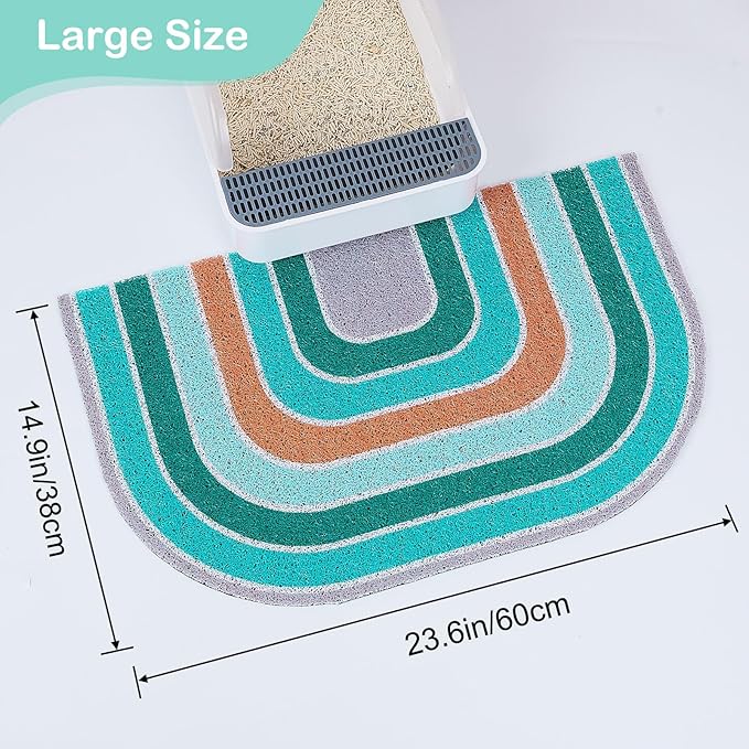 Unicorn Catcher Cat Litter Mat Quality Litter Box Mat Large Non-Slip Cat Litter Mat Litter Trapping Mat Soft Kitty Litter Mat Compatible Two Litter Boxes Cat Products Easy to Clean,Green,M