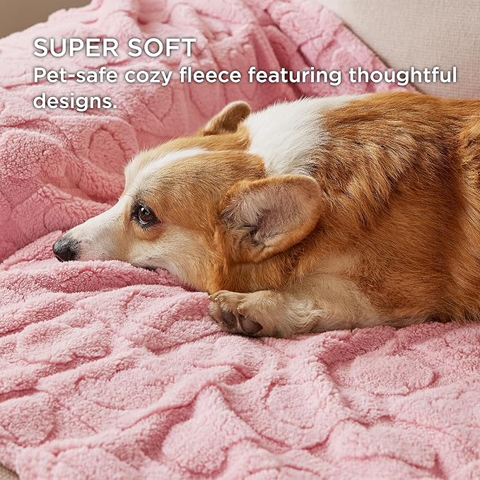 Bedsure Dog Blanket for Large Dogs Washable - Fluffy Fuzzy Puppy Cat Blanket for Couch with Premium 300GSM Coral Fleece Soft for Pet Kitten Doggy, Pink, 50x60IN