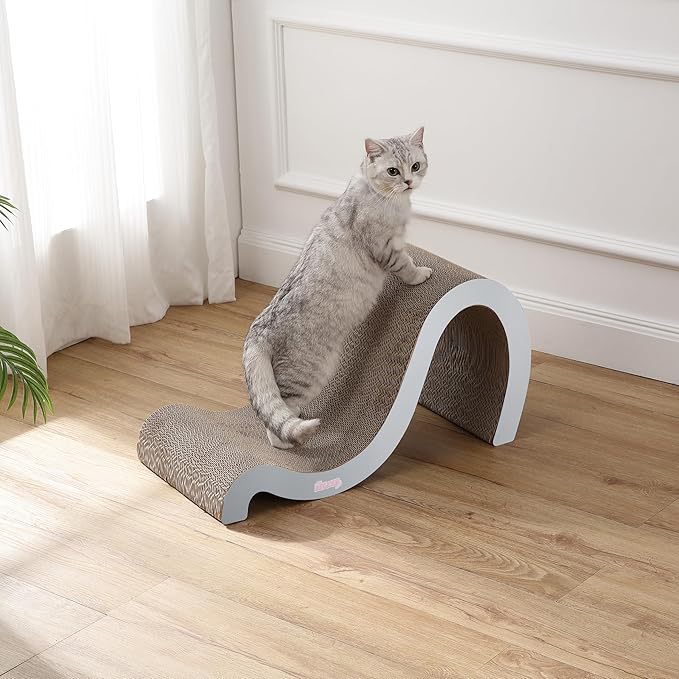 CSR1013E Kona 27" Modern Cardboard Double-Sided Wave Cat Scratcher with Catnip, Fog