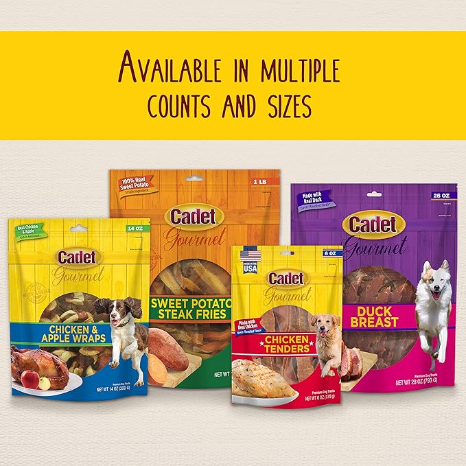 Cadet Gourmet Sweet Potato & Duck Wraps Limited-Ingredient Dog Chews, Healthy and Natural Training Treats for Small and Large Dogs, 14 oz