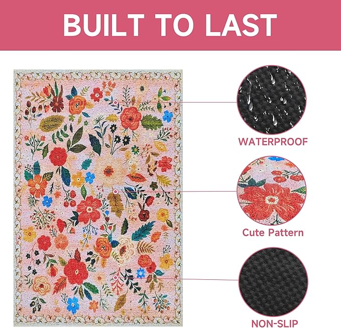 Cat Litter Mat, 35" x 23" Litter Box mat, Upgrade Non-Slip Kitty Litter mat, Traps 100% Litter, Soft on Kitty Paws, Easy Clean for Scatter Control, Bohe cat Food mat, Urine Waterproof