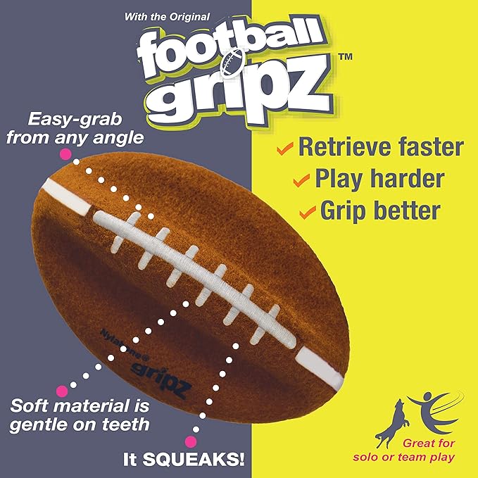 Nylabone Power Play Felt Football Gripz Fetch Toy, Squeaky Ball Chew Toy for Dogs, Medium (1 Count) (Pack of 4)